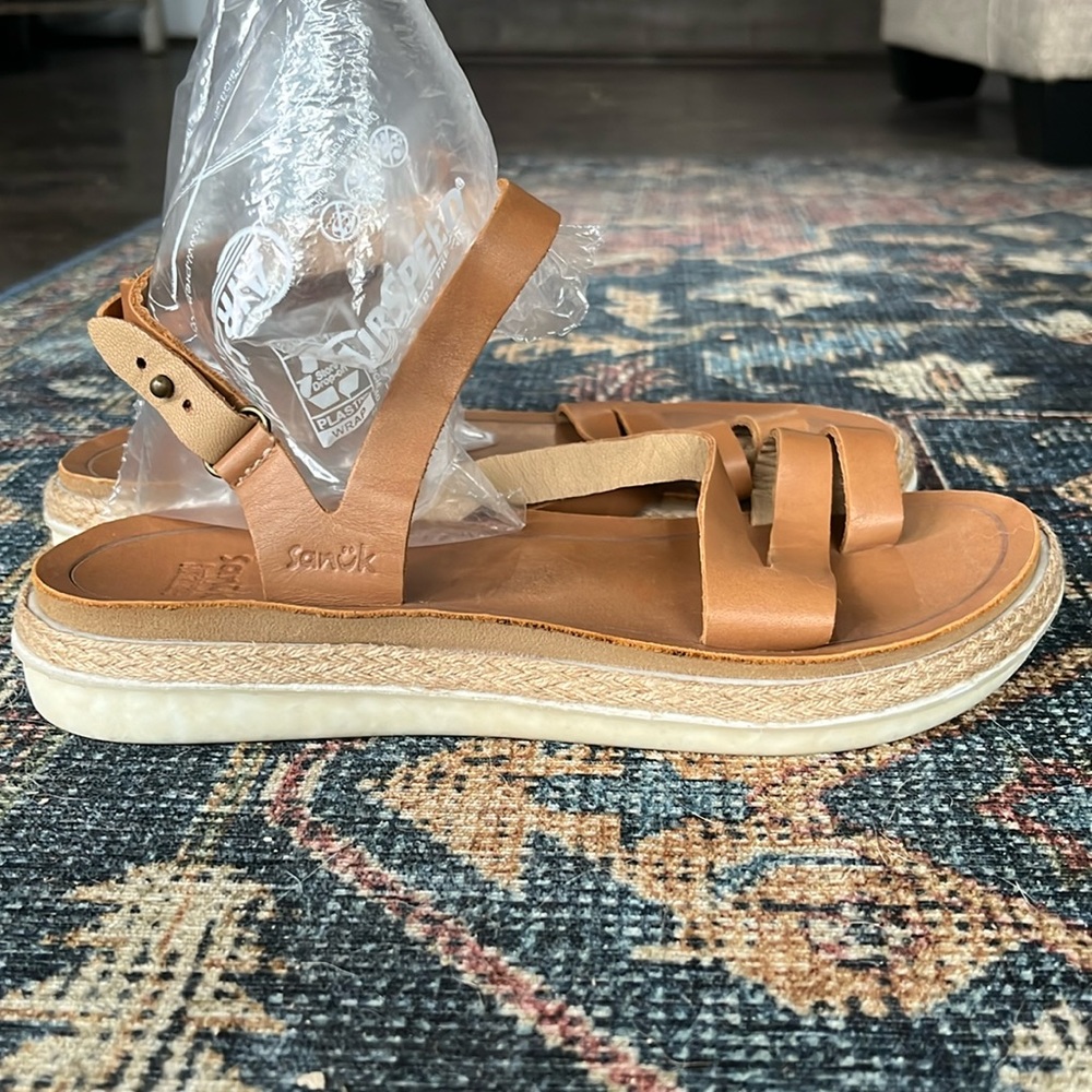 Sanuk Vazon Sustainasole Tan Leather Espadrilles Sandals 7